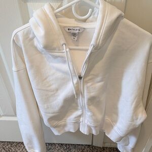 Athleta White Zip-Up Cropped Hoodie